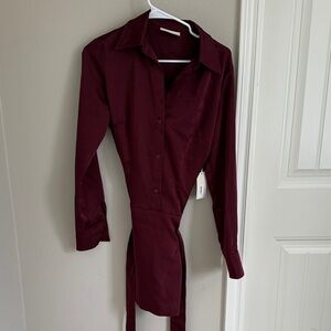 MELLODAY Burgundy Shirt Dress